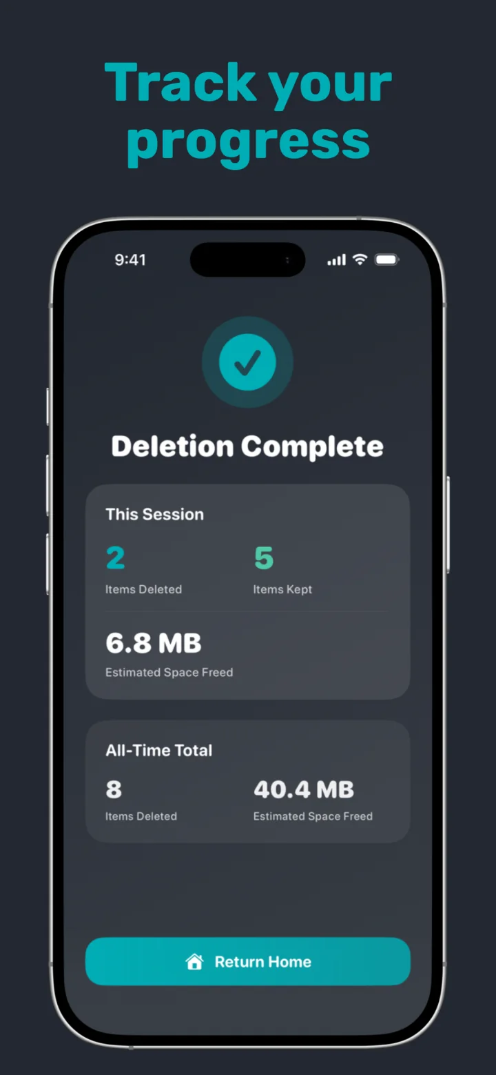 Track your progress: items deleted and space freed